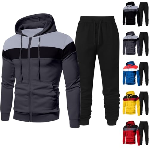 JIEMUXIU Sweat Suits Men 2 Piece Sets Color Blocked Fleece Hoodies and Sweatpants Sweatsuits Casual Athletic Tracksuit Sets