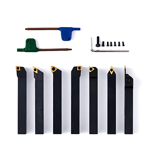 Yufutol Indexable Lathe Turning Tool-1/2" Shank 7 Pieces Carbide Turning Tool Set, Cnc Heavy-Duty Metal Lathe Cutting Tools For Turning Grooving Threading Cutting With Tin Coated Carbide Inserts #TOP1
