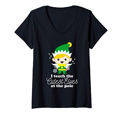 Mujer I Teach The Cutest Elves At The Pole Teacher Christmas Camiseta Cuello V