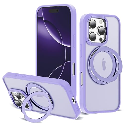 Zalinbo for iPhone 16 Pro Case with 360° Rotatable Magnetic Ring Stand Compatible with Mag-Safe Military Protection Shockproof Matte Translucent Phone Case for iPhone 16 Pro, Purple by Zalinbo - Used condition - US$11.08