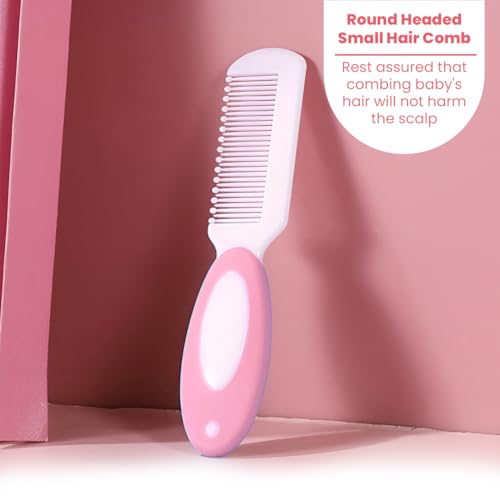 Image of TONY STARK Baby Brush and Comb Set, Newborn Essentials Set with Baby Comb and Soft Bristle Hair Brush for Your Toddler's Scalp (Pink)