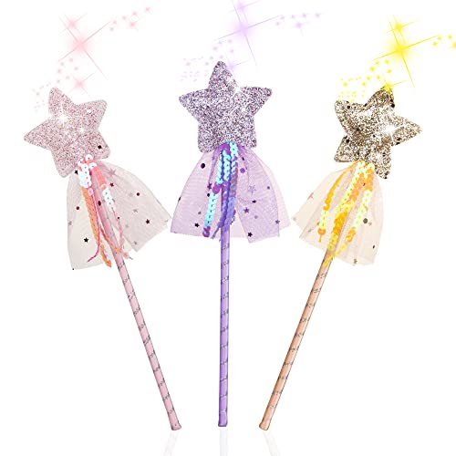 3Pcs Fairy Princess Wand For Girls Party Favors, Magic Star Wand For Fairy Wond Kids, Glitter Fairy Wands For Fairy Dress Up, Costume Wand For Party Supplies Cosplay Favors Role Play(Pink/Purple/Gold) #TOP7