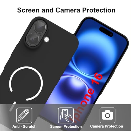 Image of SBMS Silicone Back Cover Case for iPhone 16 | Soft Micro-Fibre Lining Inside | Magsafe Print On Back Side Camera Protection Bump | Shockproof Back Cover Case iPhone 16 (Black)