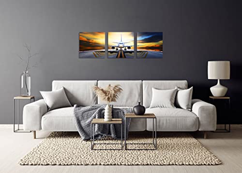 Ownanrthm 3 Pcs Airplane Wall Art Canvas Airplane Wall Art Decor Airplane At Sunset Vintage Airplane Picture Print On Canvas Stretched And Framed Ready To Hang For Home Decor Wall Decor 12" X 12"X3 #TOP5