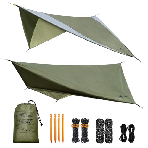 Travel Bird Hammock Rain Fly, 11 x 9 ft Waterproof Tarp with Doors, Lightweight & UV Protection Camping Tarp, Multifunctional for Backpacking Hiking Hammock