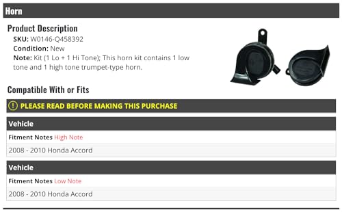 Marketplace Auto Parts Horn Kit - Compatible with 2008-2010 Honda Accord