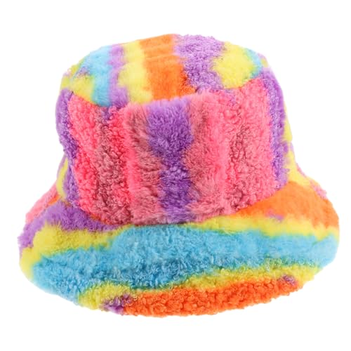 Didiseaon Rainbow Bucket Hat for Women Plush and Fuzzy Cap for Fall/Retro Fisherman Hat for Outdoor
