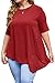 Sweetnight Women's Casual O-Neck Short Sleeve Solid Asymmetrical Pleated T-Shirt Blouse Top Plus Size (XXXL, Wine Red)
