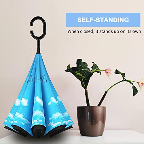 Image of MRTLLOA Double Layer Inverted Umbrella with C-Shaped Handle, Anti-UV Waterproof Windproof Straight Umbrella for Car Rain Outdoor Use