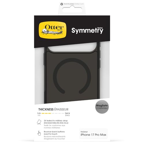Otterbox Symmetry Series Clear Magsafe Cover Per Iphone 17 Pro Max, Resistente A Shock E Cadute Fino; Sottile, Testata 3X Norme MIL-STD 810G, Black Mist - 5