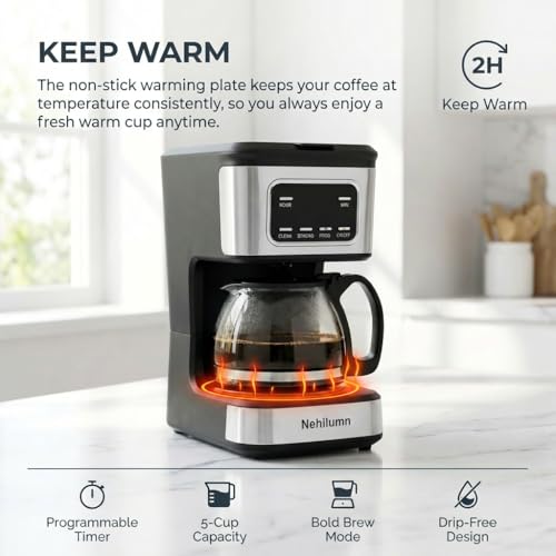 Nehilumn 5-Cup Programmable Coffee Maker