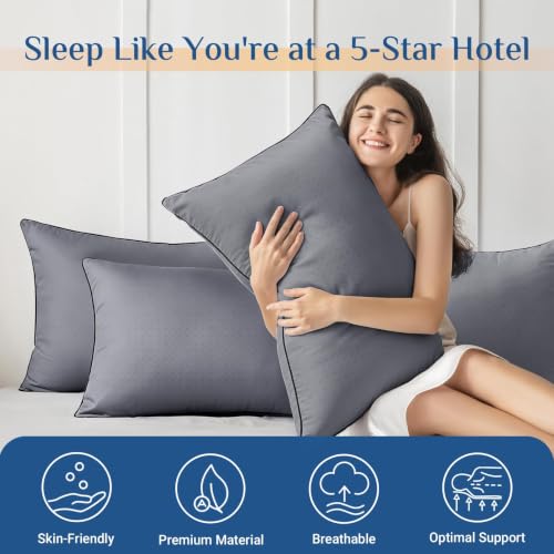 Image of JOLLYVOGUE Grey Pillows King Size Set of 2, Washable Supportive Firm Bed Pillows with Oeko-Tex Certified Soft Down Alternative Fill, Fluffy Luxury Hotel Quality for Side, Back, and Stomach Sleepers