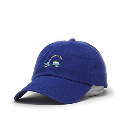 Classic Vintage Car Embroidered Washed Cotton Adjustable Dad Hat Baseball Cap (Scooter Royal)
