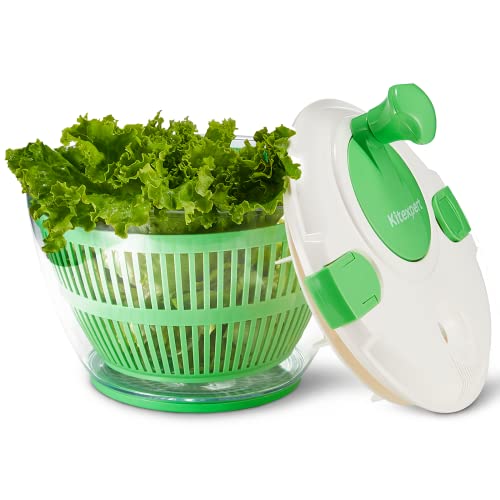 Kitexpert Salad Spinner Large 5.28 Qt, Manual Lettuce Spinner For Veggie Prepping And Fruit Washing, Vegetable Dryer Spinner With Built-In Draining System, Locking And Rotary Handle (Green) #TOP7