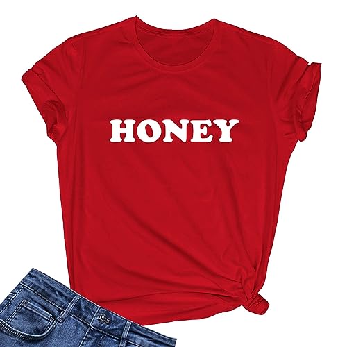 LOOKFACE Women's Cute T Shirt Junior Tops Teen Girls Graphic Tees Red Large