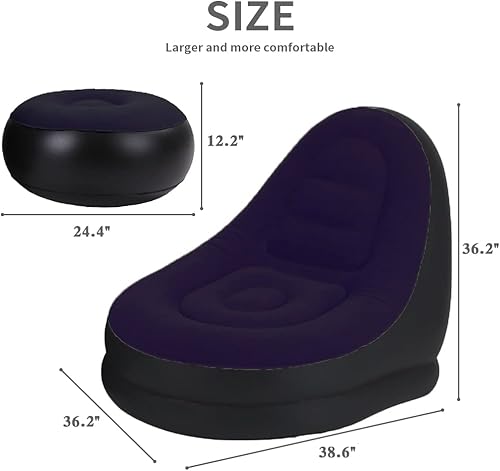 Miniatura 3 de STARBRILLIANT Silla inflable para sala de estar con taburete para pies de descanso, tumbonas plegables para interiores con bomba de aire, silla de