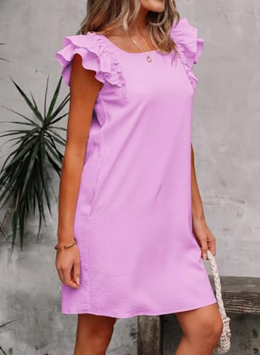 Image of Falechay Womens Summer Dresses Bow Tie Back Sundresses for Women Ruffle Short Sleeve Dress Casual Cute Sundress with Pockets