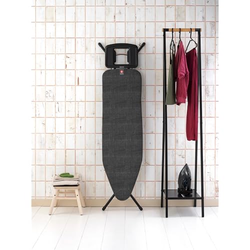 Image of Brabantia Comfort Ironing Board with Solid Steam Iron Rest | Medium (Size B) | Fairtrade Denim Black Cover | Adjustable Height (27-38 inch), Easy Fold, Anti-Collapse Lock, Non-Slip Feet
