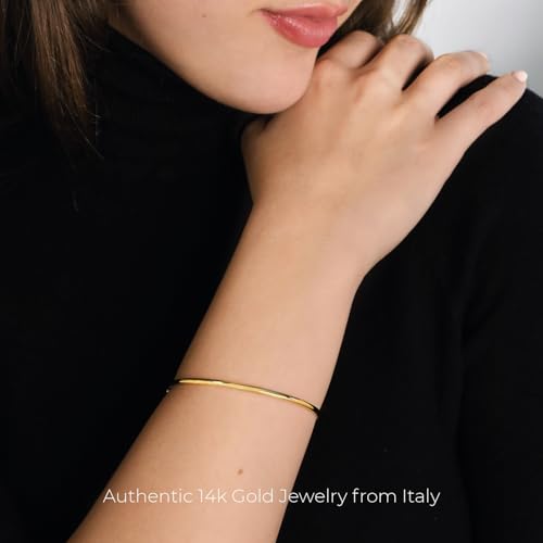 Lucchetta - Small Gold Bangle 7" Bracelet 14kt Real Yellow Gold - Womens 14k Bangles, Authentic Italian Jewelry from Italy2