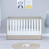 Babymore Veni Cot Bed (With Drawer, White & Oak) - Image 2