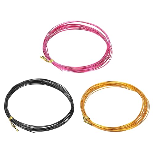 Image of uxcell 3 Rolls 24 Gauge Flat Aluminum Wire, 16.40 ft Soft Craft Wire for Flower Bonsai Crafts Carving DIY Bezel Sculpting Gem Metal Wrap, Gold Tone, Black, Rose Red