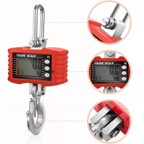 Yapasopu Hangende weegschaal, digitaal, 1000 kg, industriële kraanweegschaal, robuuste hangweegschaal voor boerderijen, draagbare elektronische hangweegschaal, 1 T (rood) - Afbeelding 5