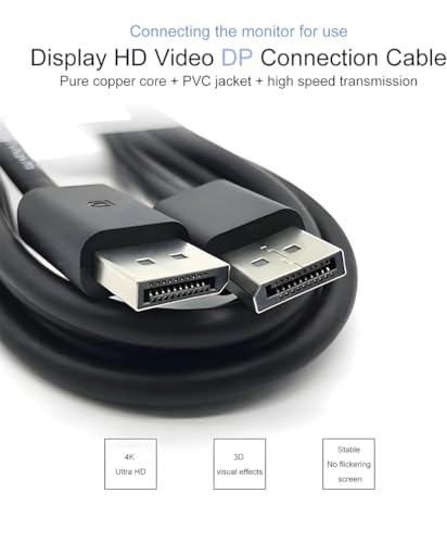Image of GANIX 4K Resolution Display port 1.4 DP to DP Display port Cable for Monitor, Personal Computer, Laptop, Projector 6 ft (Black, 1.8m)