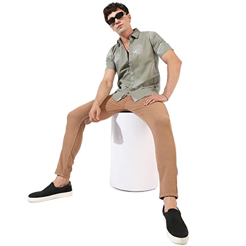 Image of CAHOOT Men's Button Up Shirt for Casual Wear | Regular Fit | Poly Lycra Shirt Crafted with Short Sleeve & Enhanced Stretch Comfort Fit for Everyday Wear