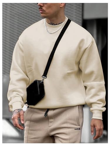 OYOANGLE Men's Crewneck Sweatshirts Long Sleeve Drop Shoulder Basic Solid Thermal Casual Pullover Shirt4