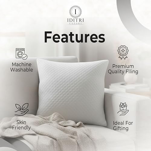 Image of Memory Foam Pillow Set of 2, Jacquard Breathable Cotton Cover, Mite Resistant Sofa Cushion for Office Car Chair, Moisture Wicking Comfort, Vacuum Packed, White Bedding,35 x 35 x 15 cm