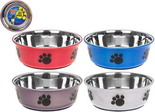 1 x 21cm PET Dog STAINLESS STEEL Food Water BOWL with PLASTIC Outer, 1 colour selected at random!