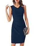 GRACE KARIN Women's Vintage Sleeveless V-Neck Bodycon Evening Party Cocktail Pencil Sheath Dress L Navy Blue