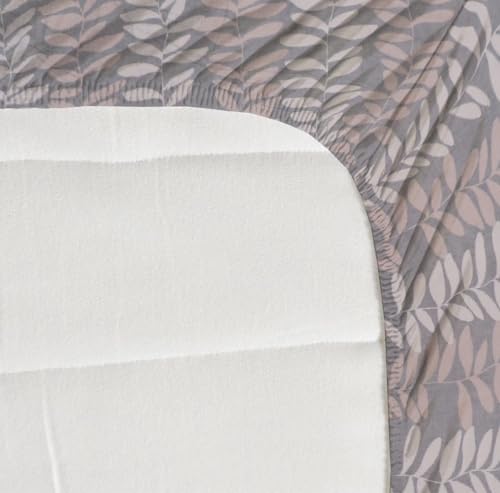 Image of NEW LEAF Premium Cotton Elastic Fitted Bedsheets with 2 King Size Pillow Covers | Double Bed with All Around Elastic 180 TC Supersoft | Size - 72 King Sizex78+10 inches | Blush Grey Leaves