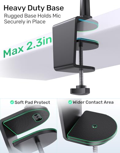 Image of 19 inch Flexible Gooseneck Mic Stand with Desk Clamp【Heavy Duty】 & with 2 Mic Holders, 1 /4 inch & 3 /8 inch Adapters，for Gaming, Live Streaming, Podcast, Conference, and Podium