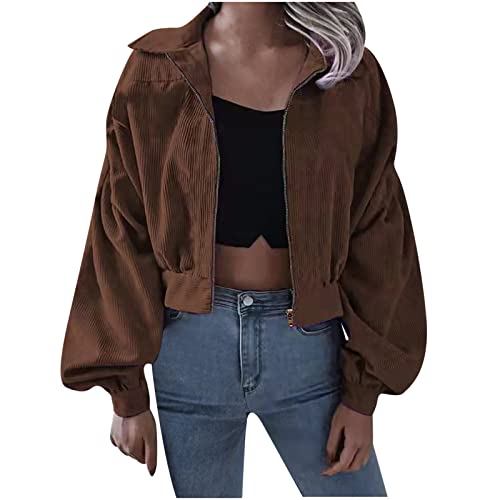 Ninedayx Tops de forro polar para mujer, chaqueta ligera para mujer, chaqueta corta con cremallera, chaqueta de pana para mujer, chaqueta al aire libre para caminar y senderismo, A360 marrón, M
