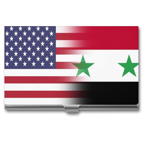 U.S.A Syria Flag Business Card Holder Slim Credit Case Pocket Name Case Wallet for Men Women