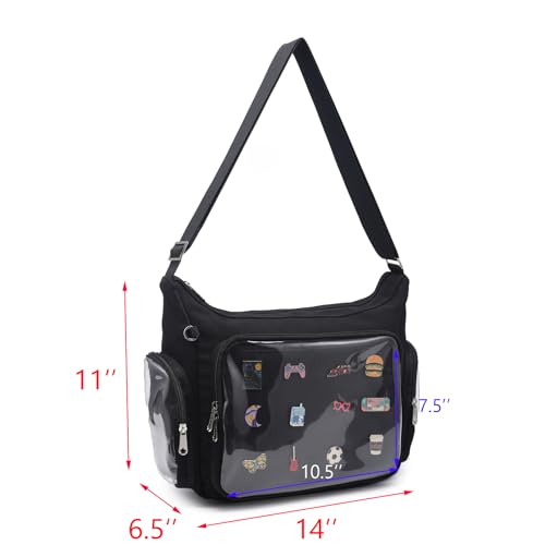 Image of Canvas Ita Bag Crossbody Shoulder Bag Kawaii Purses and Handbags with Anime Pins Display Medium