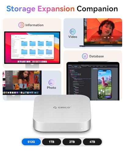 Solución espacio Mac Mini M4 con base ORICO SSD 4TB integrada y puertos USB4 de 40Gbps aluminio 2