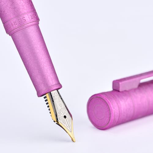 Image of Hongdian 1851 Forest Fountain Pen Pink Ice Flowers, Blade Nib Classic Design Calligraphy Pen with Converter and Metal Pen Case