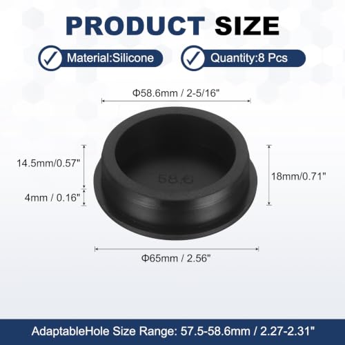 Image of MECCANIXITY 8pcs T-Shaped Silicone Plugs 58.6mm 2-5 /16 Inch Dia Snap in Plug Hole Seal Cover Round Rubber Stopper for 57.5-58.6mm Holes Kitchen Rubber Bulkheads Waterproof Sealing, Black