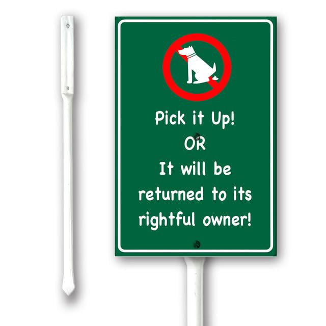 Geroclonup No Dog Poop Sign, Pick it Up! OR It Will Be Returned To Its Rightful Owner! Yard Sign with Stakes 20x30cm, Sturdy Aluminum Yard Signs Rust Free, Outdoor Lawn Yard Sign