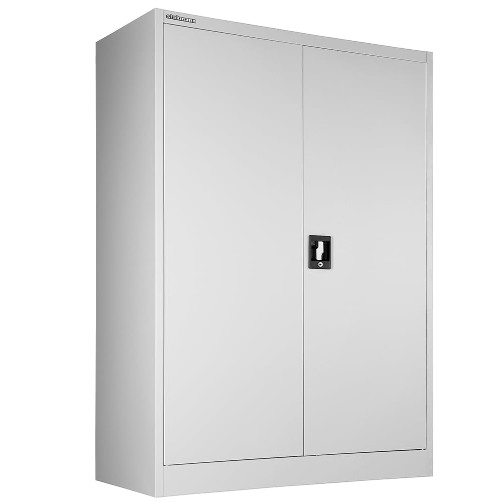 Armario de metal para oficina de 2 puertas con cerradura, armario con llaves gris multiusos, ideal para garaje, trabajo, mueble archivador archivador, estudio porta documentos (90 x 40 x 140 cm)