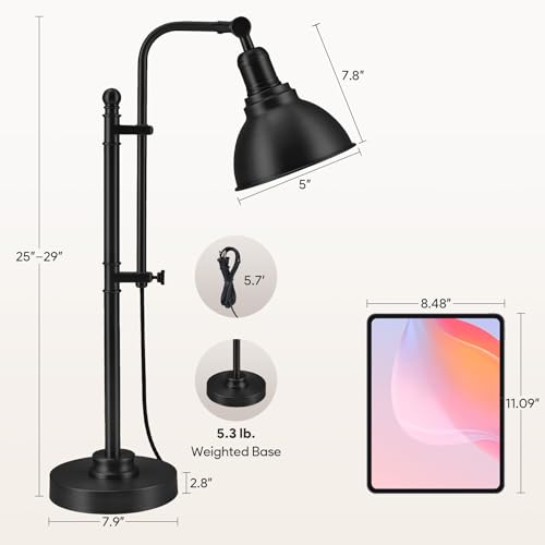 Image of VONLUCE Rustic Desk Lamp, Adjustable Industrial Table Lamp for Home Office