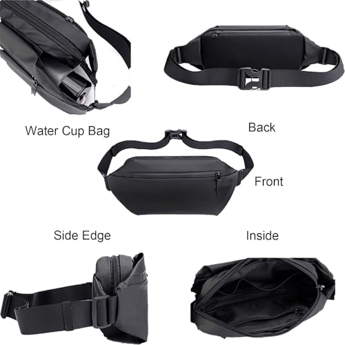 Sac banane imperméable noir avec 4 poches et porte-bouteille
