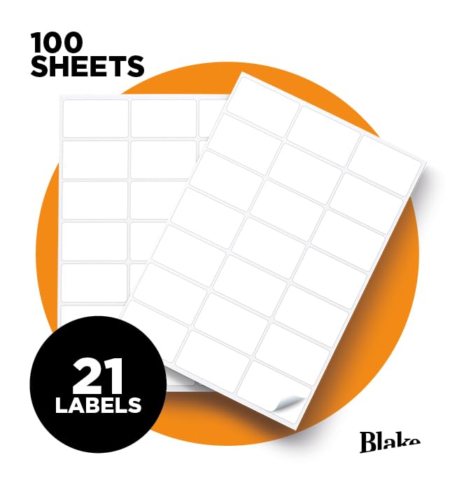 Blake Everyday - Self-Adhesive 21 Labels per A4 Sheet - 2,100 Labels - 100 Sheets - Laser & Inkjet Printer Compatible - Address Shipping Labels - Warehouse & Business Supplies (LAB A41-21PE)