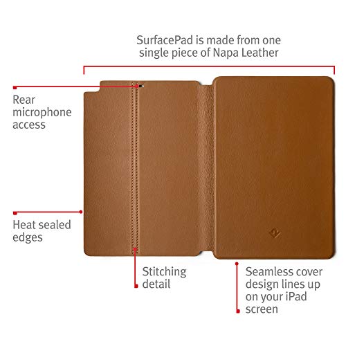 Twelve South SurfacePad for iPad mini 5" | Ultra-Slim Luxury napa Leather Cover + Display Stand with Sleep/Wake (Cognac) - Thumbnail 2