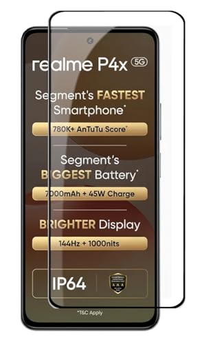 Image of HD Tempered Glass Screen Protector Compatible for Realme P4X 5G with Edge to Edge coverage and Easy Installation kit