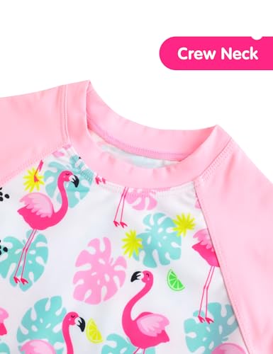 Image of Girls Swimsuit Colorful Short Sleeve Bathing Suits UPF 50+ Rash Guard Set Two Piece Summer Swimwear