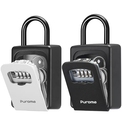 Image of Puroma Large Key Lock Box, Resettable Combination Lockbox, Portable Wall Mount Waterproof Security Safe for Outside Outdoor Home Office Door Handle House Key - Gray & Black (2 Pack)