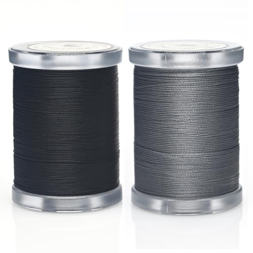 Image of Selric 300Yards Extra Strong Bonded Nylon Thread for Leather Sewing, Black and Grey Heavy Duty Upholstery Thread for Heavy Fabric (2 Spools)-Black+Grey